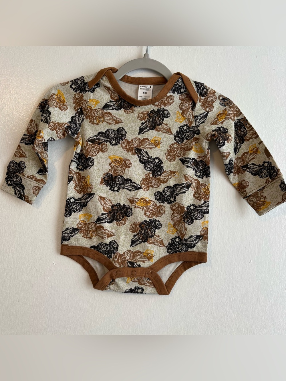 Carters Brown & Tan Construction Print Baby One-Piece Body Suit size 6 months